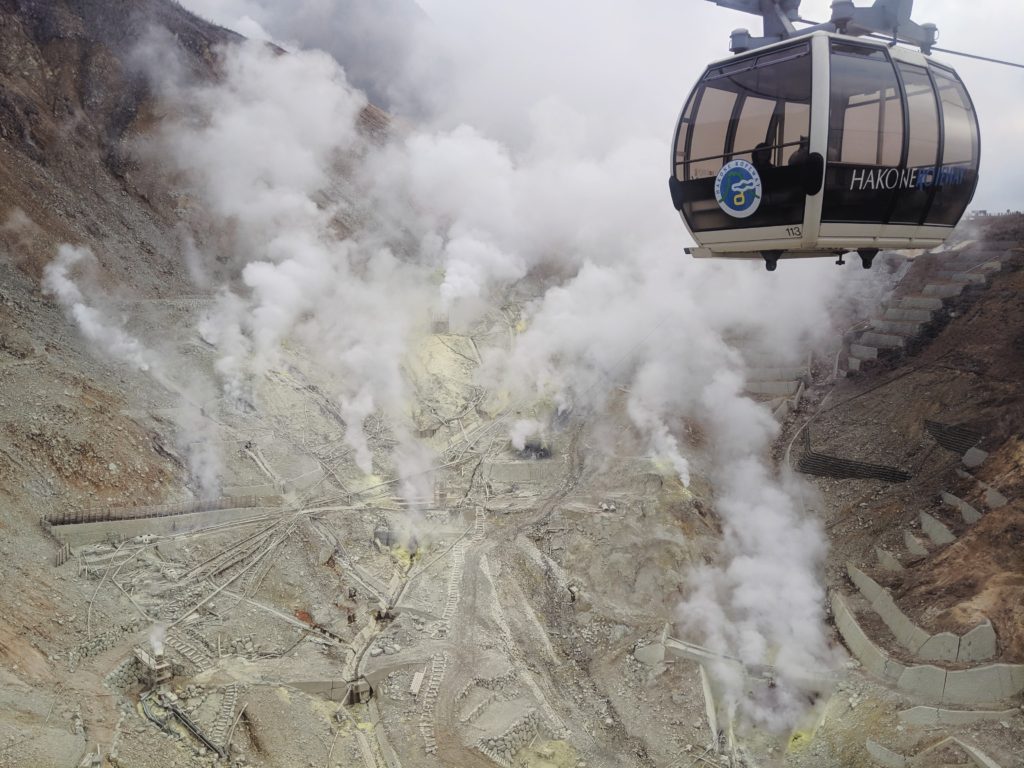 Hakone Ropeway carriage over the sulfur fields