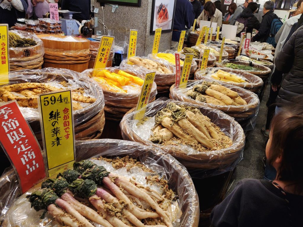 Stall selling vegetables in Nishiki market