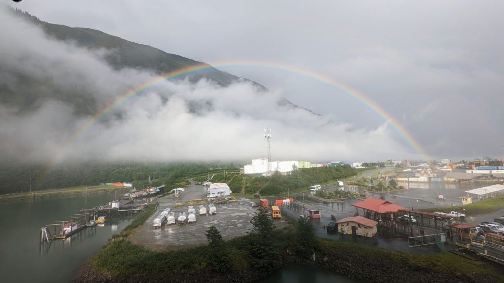 full rainbow over the AJ port in Juneau Alaska