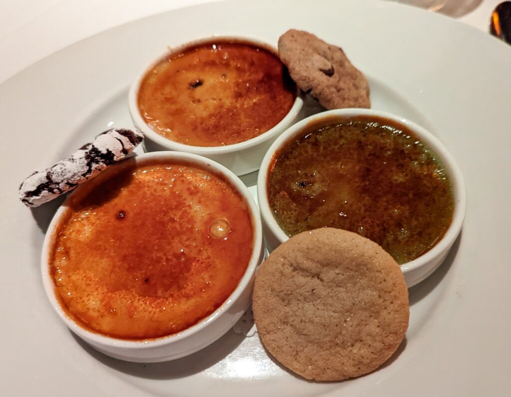 crème Brulee trio with cookies at Gary Danko