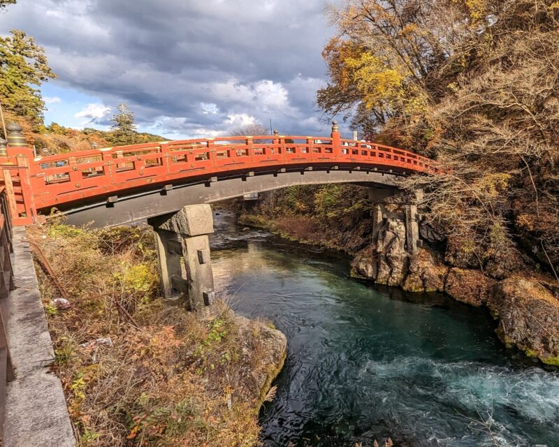 Shinkyo Bridge, a red bridge at the entrance of the shrines and temples in Nikko, Japan