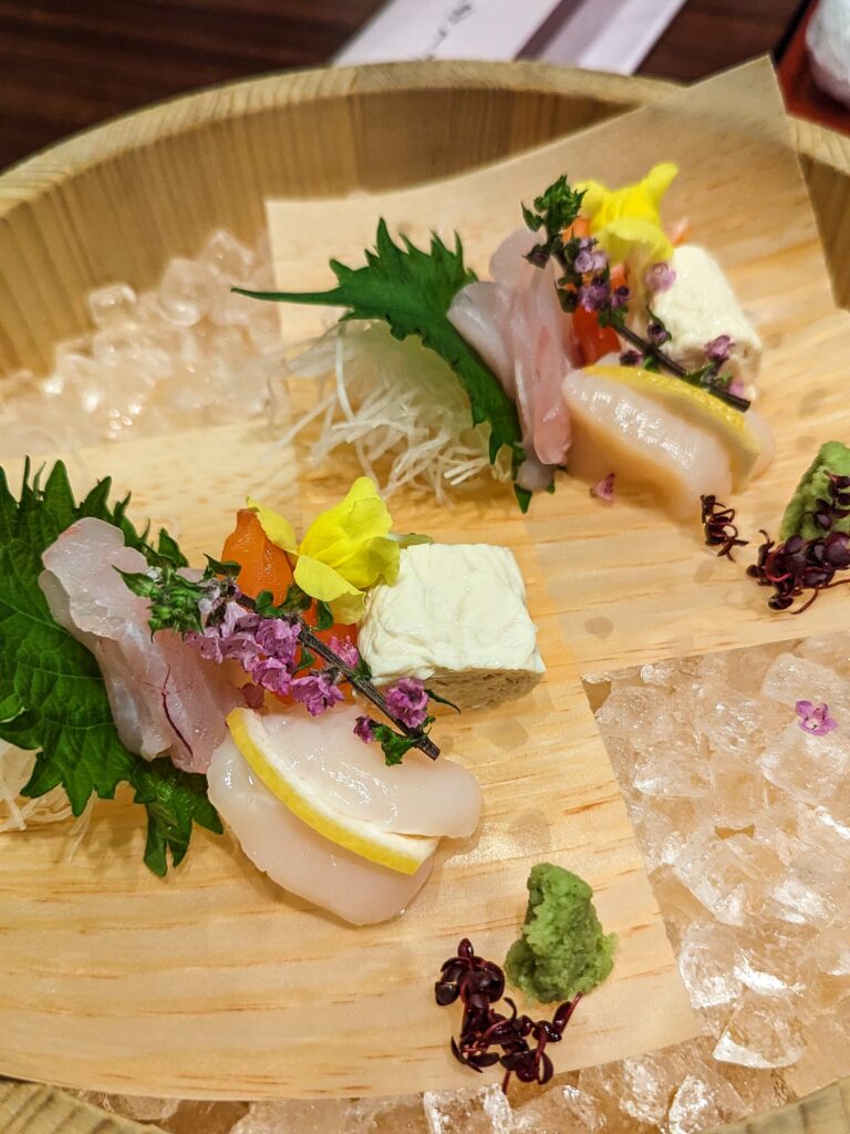 raw fish course during kaiseki dinner