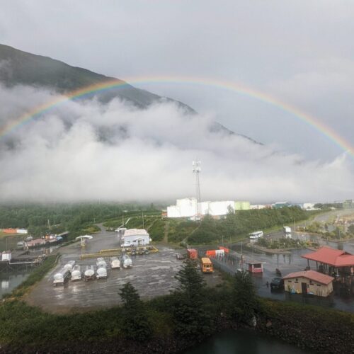 full rainbow over the AJ port in Juneau Alaska