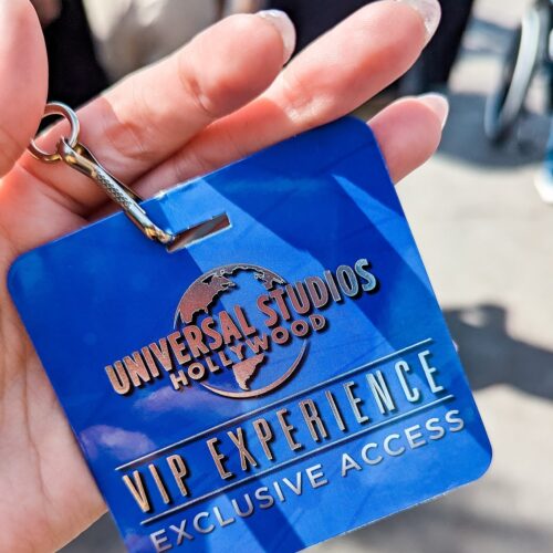 Blue VIP Experience lanyard badge at Universal Studios Hollywood