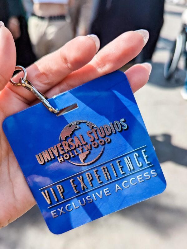 Blue VIP Experience lanyard badge at Universal Studios Hollywood